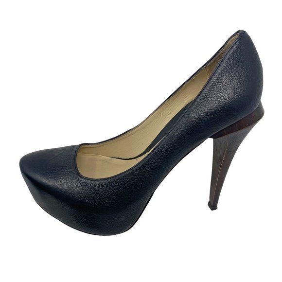 MAX AZRIA Black Leather Hidden Platform 4" Stilettos - Picture 2 of 10